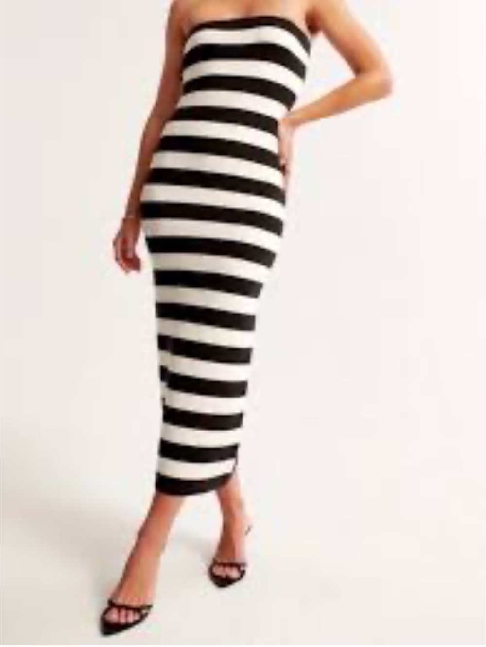 Abercrombie & Fitch Black & White Striped Strapless Bodycon Midi Dress size Med